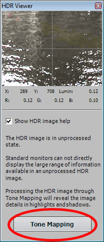 In the HDR Viewer window, select Tone Mapping