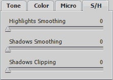 Tone Mapping Settings palette, Details Enhancer tab, S/H tab